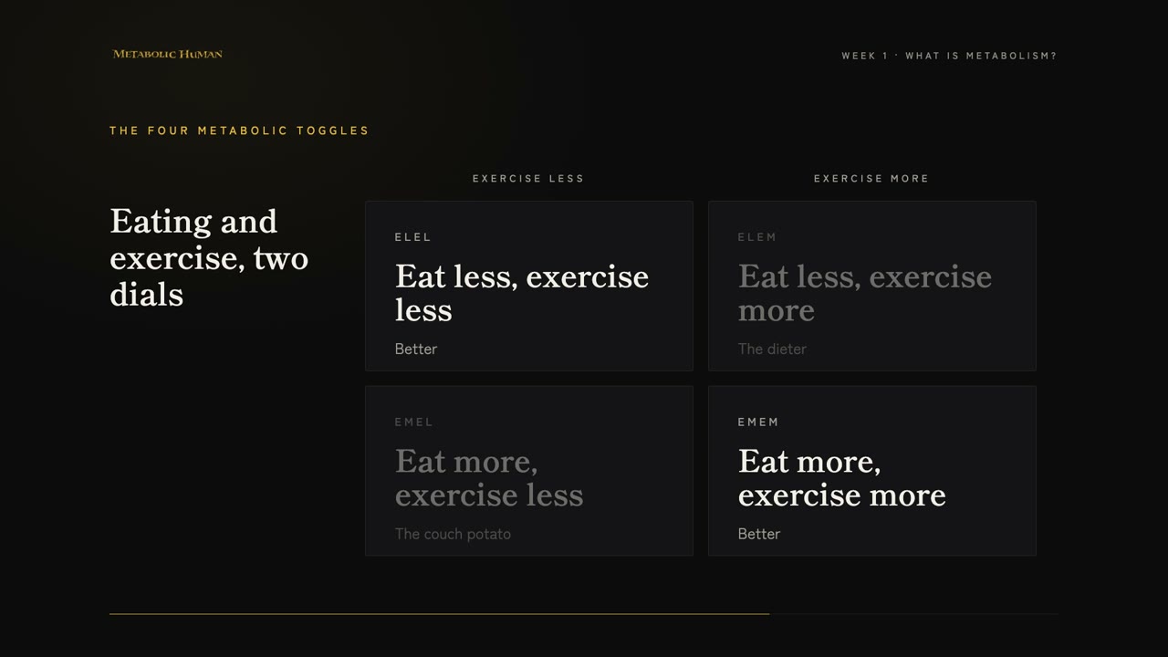 Lesson slide: the four metabolic toggles